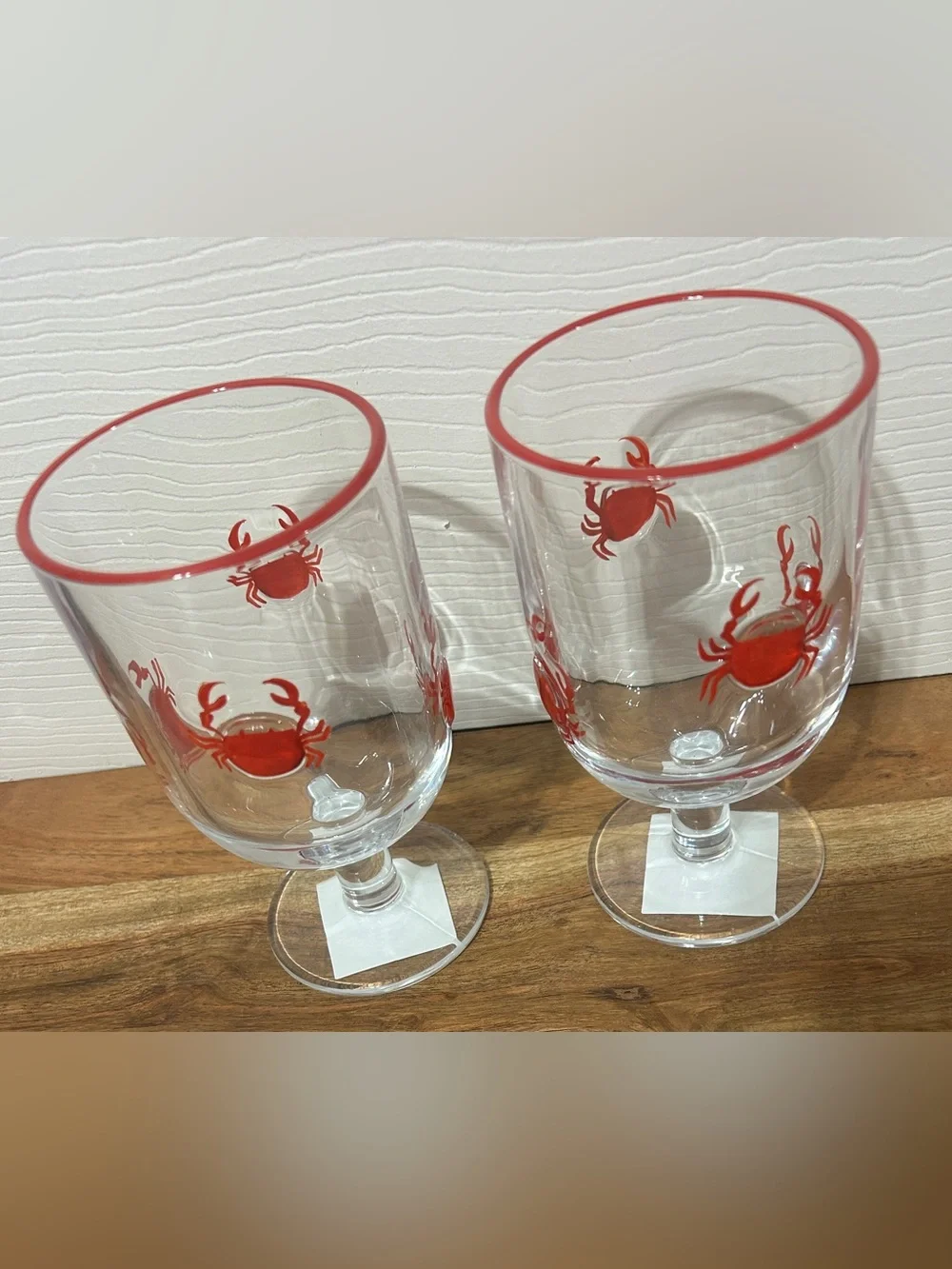 NEW Set of 2 Coastal Red Crab Stemmed Drinking Glasses Goblet 6” Hobby Lobby